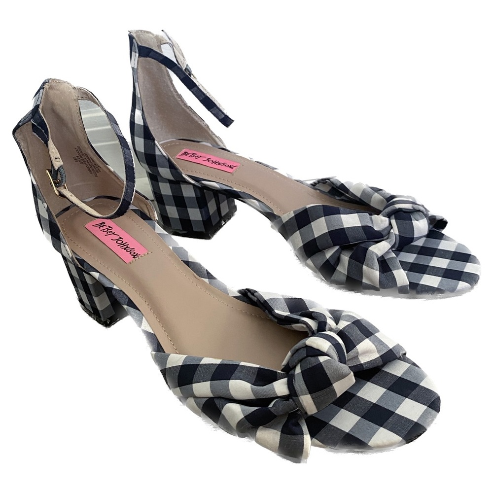 Betsy Johnson Navy Gingham Block Heels